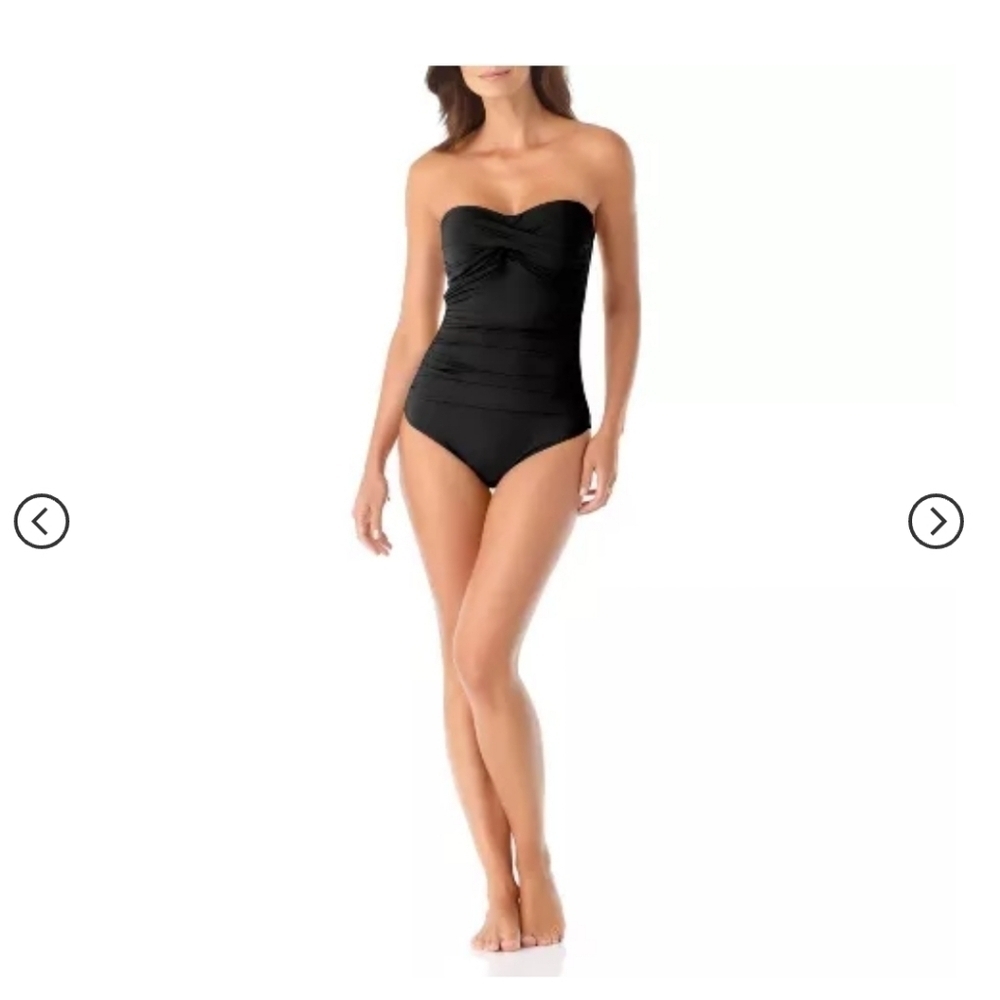 Anne Cole Women's Solid Black Twist Front Shirred One Piece Swimsuit size 6 New - Picture 6 of 8